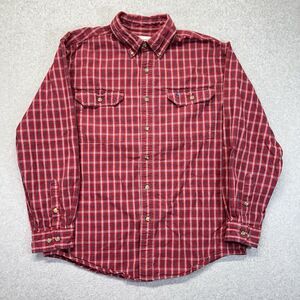 Carhartt Button Down Work Shirt Men's Large L Red Plaid Pockets Embroidered S253